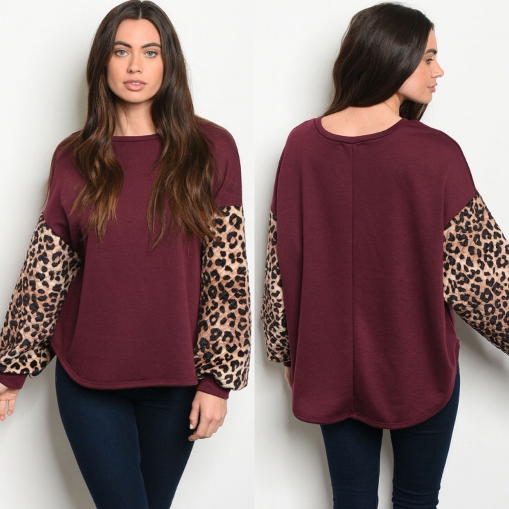 Small Medium PLUM ANIMAL LEOPARD CHEETAH PRINT TOP SHIRT